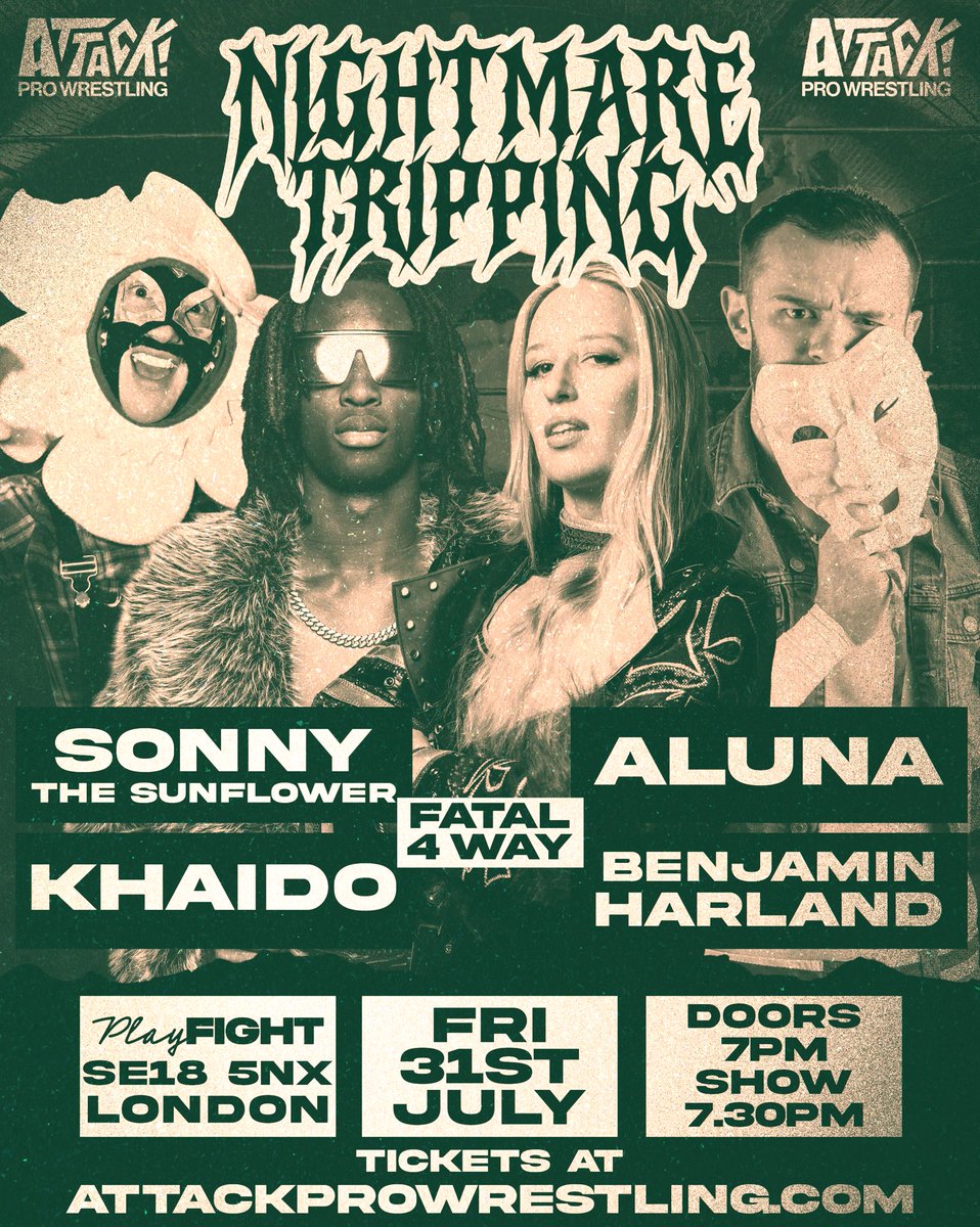 ATTACKWrestling's tweet photo. 😱THIS FRIDAY😱

We’re bringing a HUGE card for one of our FINAL London shows of the year!

Featuring:
Drew Parker vs Danny Black 
Gatlin vs Crowley
Mambo vs Zero
&amp; much more

Don’t miss your chance to see the world of ATTACK! IN LONDON

Final tickets 🎟️👇
https://t.co/PhZtaPNdmK https://t.co/sak2spr1vV