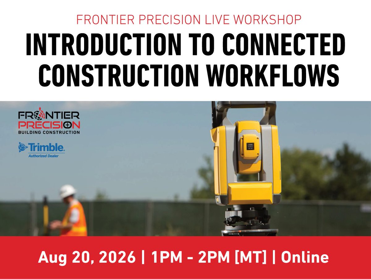 frontierprec's tweet photo. Join us for an intro connected construction workflows using Trimble Connect &amp; FieldLink. This webinar will show how to seamlessly share project files between field &amp; office stakeholders, visualize QA/QC data, &amp; more.

Register: https://t.co/CyFxyR1DHv
#frontierprecision #Trimble https://t.co/KDBYTIwM18