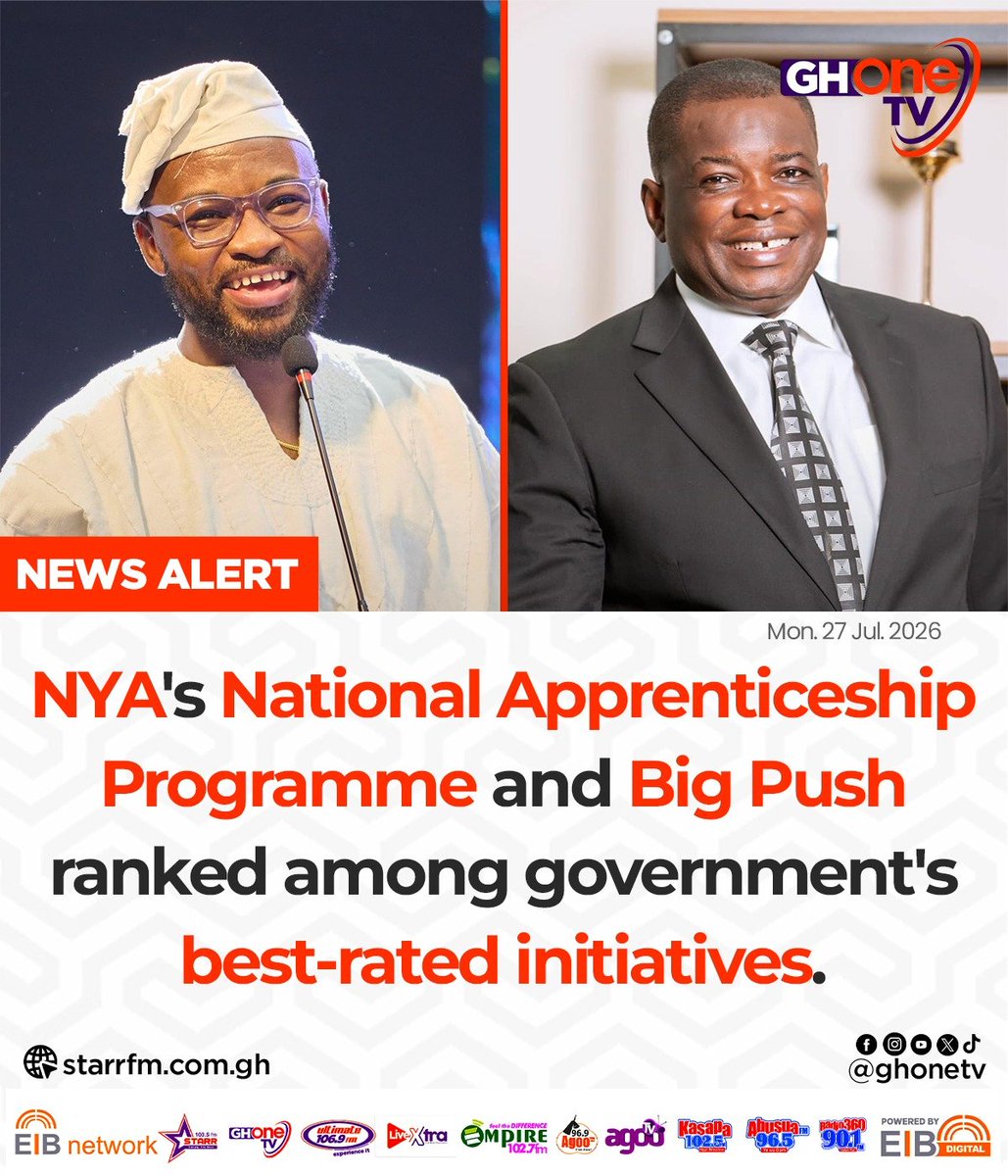 ghonetv's tweet photo. NYA's National Apprenticeship Programme and Big Push ranked among government's best-rated initiatives...

#GHOneNews #EIBNetwork
#GHOneTV #NewsAlert https://t.co/fbK1JbATDa