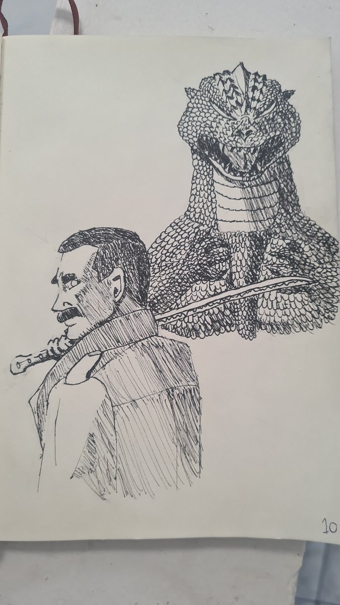 Max_The_Merc's tweet photo. Coming back from the grave to bring you this drawing of Don Frye and Godzilla I just made https://t.co/hBtlLKmgAL