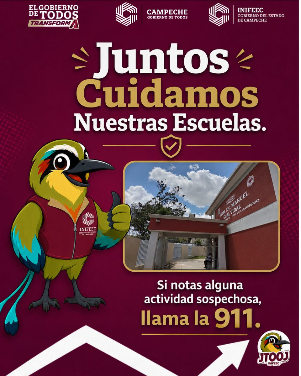 InifeecCamp's tweet photo. Juntos cuidamos nuestras escuelas.

Si detectas alguna actividad sospechosa cerca de un plantel educativo, llama al 911. Con tu participación ayudamos a mantener espacios seguros para la comunidad escolar.

#GobiernoDeTodosTransforma https://t.co/q278zIOaCi