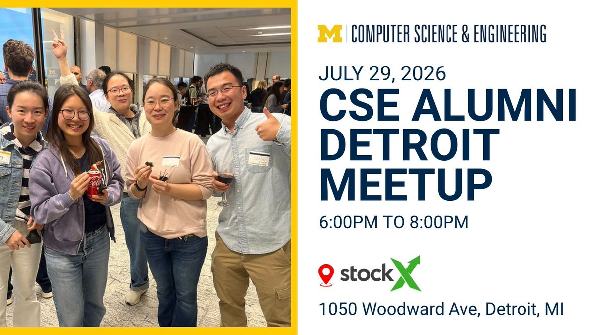 UMichCSE's tweet photo. Last chance to register for the July 29 CSE Alumni Meetup in Detroit - We can't wait to see you this Wednesday! 🤩

🕧6:00 PM - 8:00 PM
📍@stockx
1050 Woodward Ave, Detroit, MI 48226

🖊️ REGISTER TODAY, JULY 27: https://t.co/iyWR3BIruT
#UMichCSE #GoBlue 💙💛 https://t.co/UULYlFuRC0