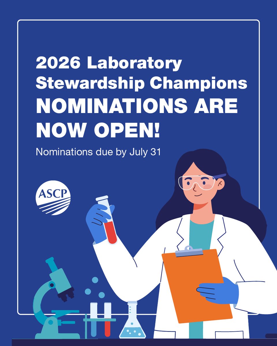 ASCP_Chicago's tweet photo. Only 4 days left! The deadline to nominate your Laboratory Stewardship Champion is July 31. Recognize your colleagues for their commitment to effective test utilization. Don’t delay—nominate today! https://t.co/wrJgGd1jan 

#LabStewardshipChampions #EffectiveTestUtilization #ASCP https://t.co/tVvekqZ0UH