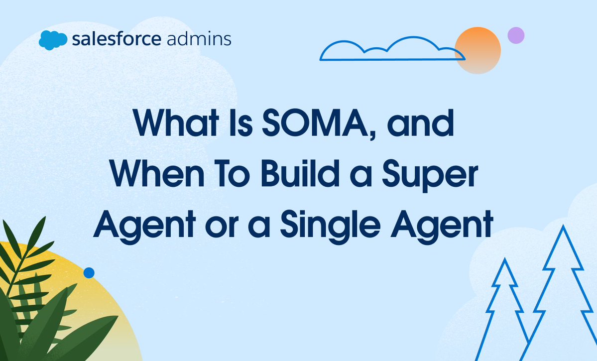SalesforceAdmns's tweet photo. One Agentforce agent can't (and shouldn't) do everything. 🤖

Learn when to stick with a single agent, when to use multi-agent orchestration (SOMA), and how a Super Agent keeps everything working together.

Read more in Lead Admin Evangelist @JenWLee's new blog post: https://t.co/1FoiBdG3pc