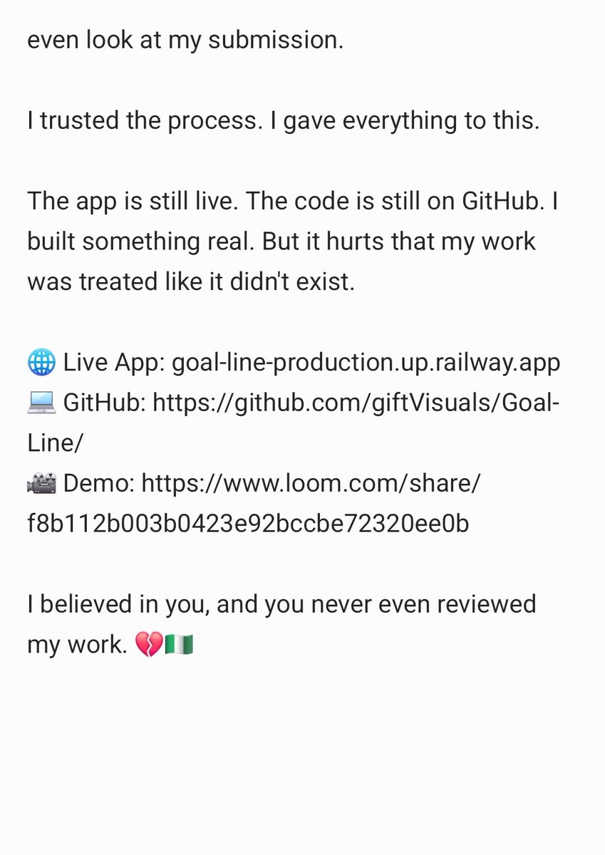GiftVisuals's tweet photo. @SuperteamNG My submission to the TxLINE hackathon was never reviewed. I built this from Ibadan , Nigeria with everything I had. Read my story. 💔🇳🇬 

@SuperteamEarn @TXODDSOfficial @SuperteamNG #Solana #Web3 #BuildInPublic " https://t.co/WukiryXlV2