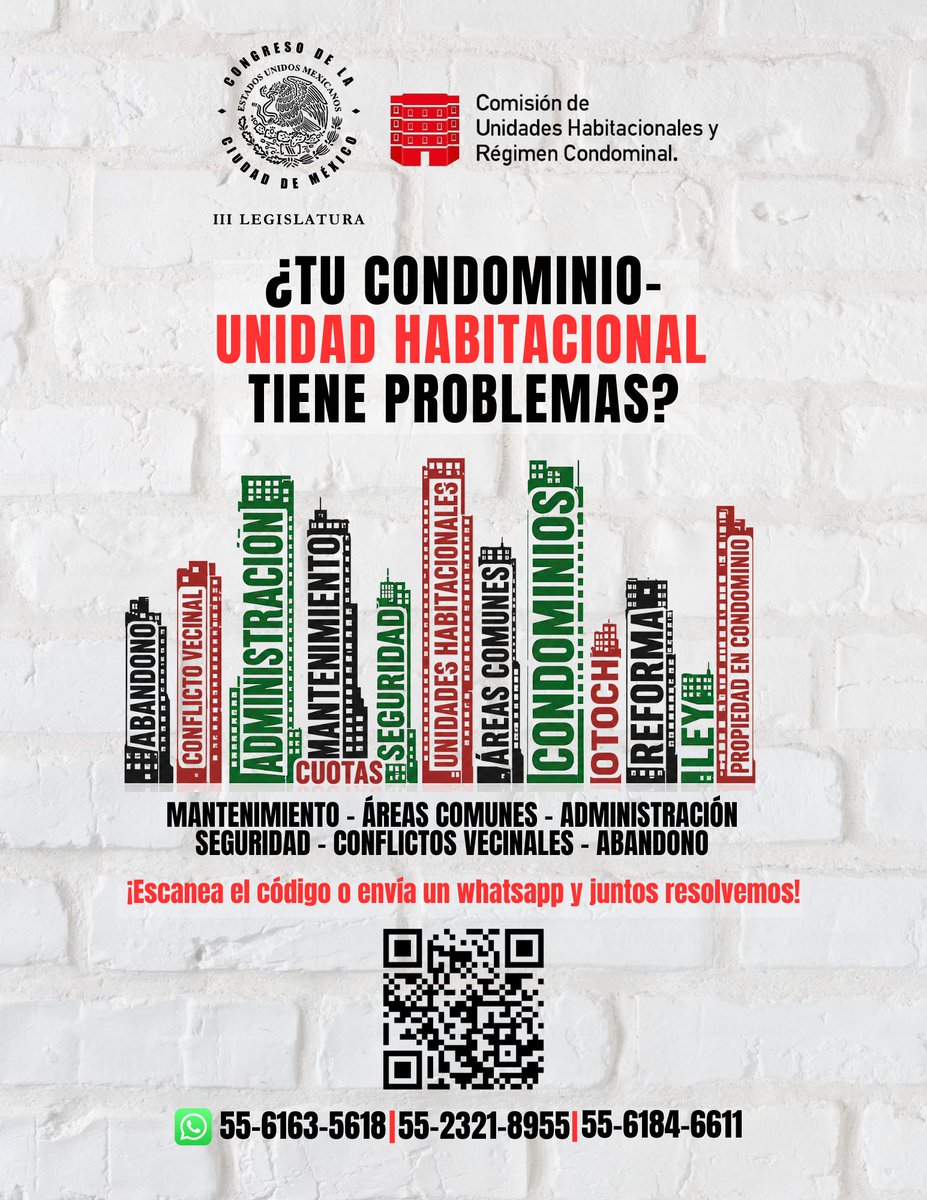 Congreso_CdMex's tweet photo. 🔴¿Vives en condominio/unidad habitacional?

🏠¿Hay problemas en el lugar dónde vives?

¡La Comisión de Unidades Habitacionales escucha y resuelve!

Presenta tu solicitud:
👉https://t.co/d7scm9iBRF o envía whatsapp para atender tu caso.

¡Vivir en Unidad, Vivir con Dignidad! https://t.co/ytzPsl6p7G