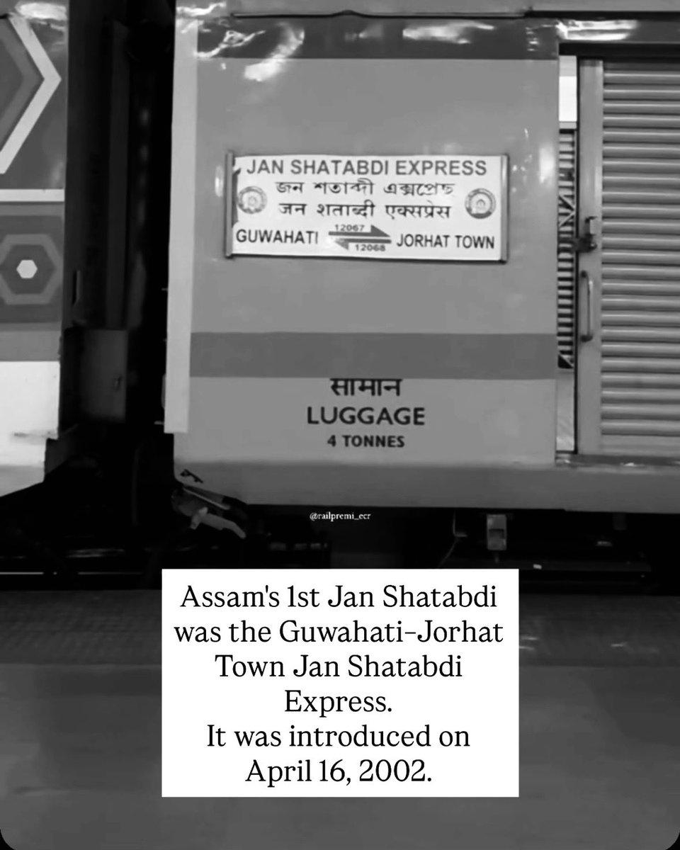 HardeepJorhat1's tweet photo. Jorhat received the Northeast’s first Jan Shatabdi Express, yet it still lacks enough direct trains. Why is “Jorhat” always overlooked?

We respectfully urge @RailMinIndia to improve rail connectivity for Jorhat.

@himantabiswa @KamakhyaTasa @drm_tsk @drm_lmg_nfr 

#Jorhat #Assam https://t.co/4uBtRpGIY2