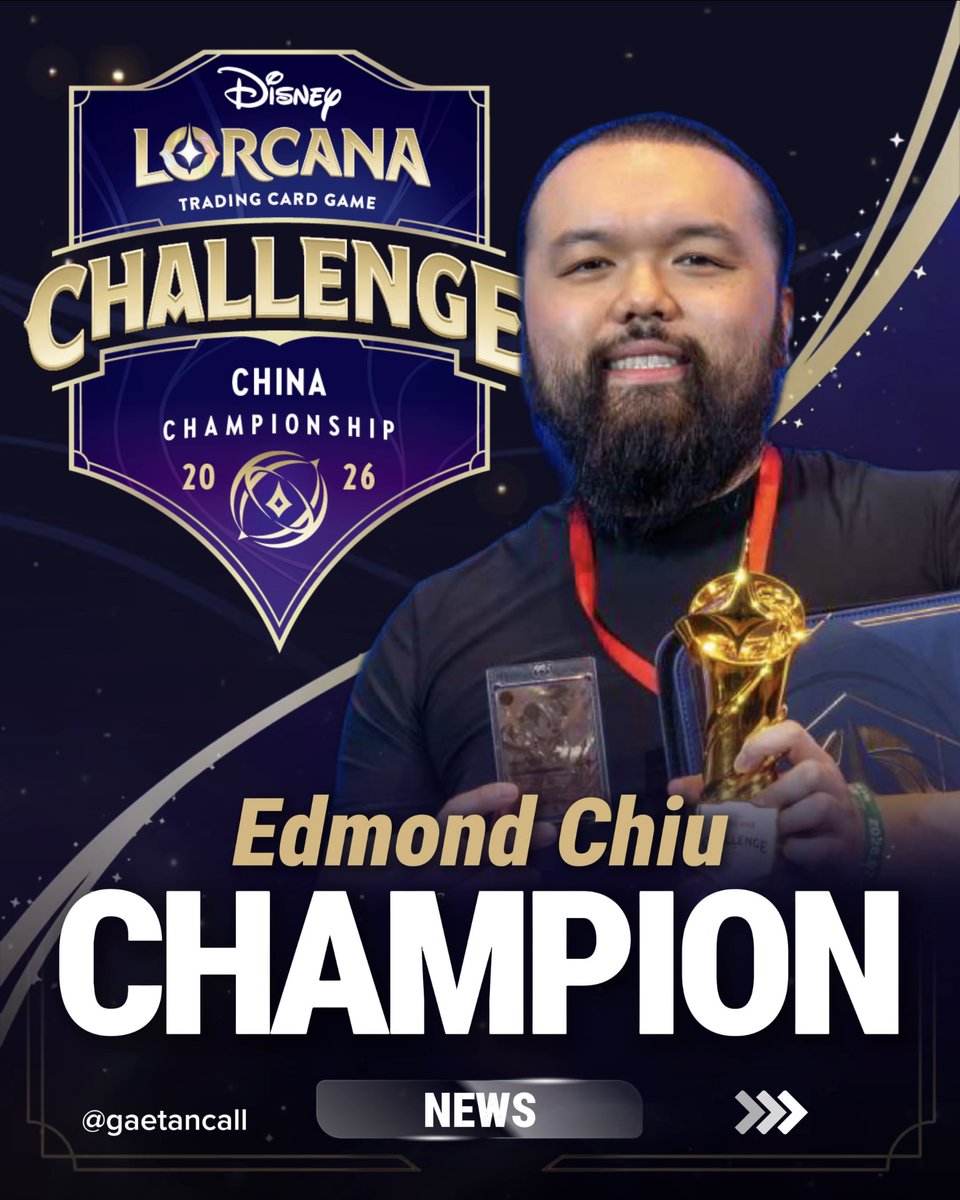 GaetanCall's tweet photo. 🚨 NEWS | DISNEY LORCANA | CHINA CHAMPIONSHIP

🏆 Congratulations to @EdLorcana, the first-ever China Championship Champion!

👏 Congrats also to finalist @JVLorcana, now qualified for the World Championship! 🌍

📺 Watch the VOD: https://t.co/kC1ckt81z5

#Lorcana #DisneyLorcana https://t.co/FstU1vvMDU