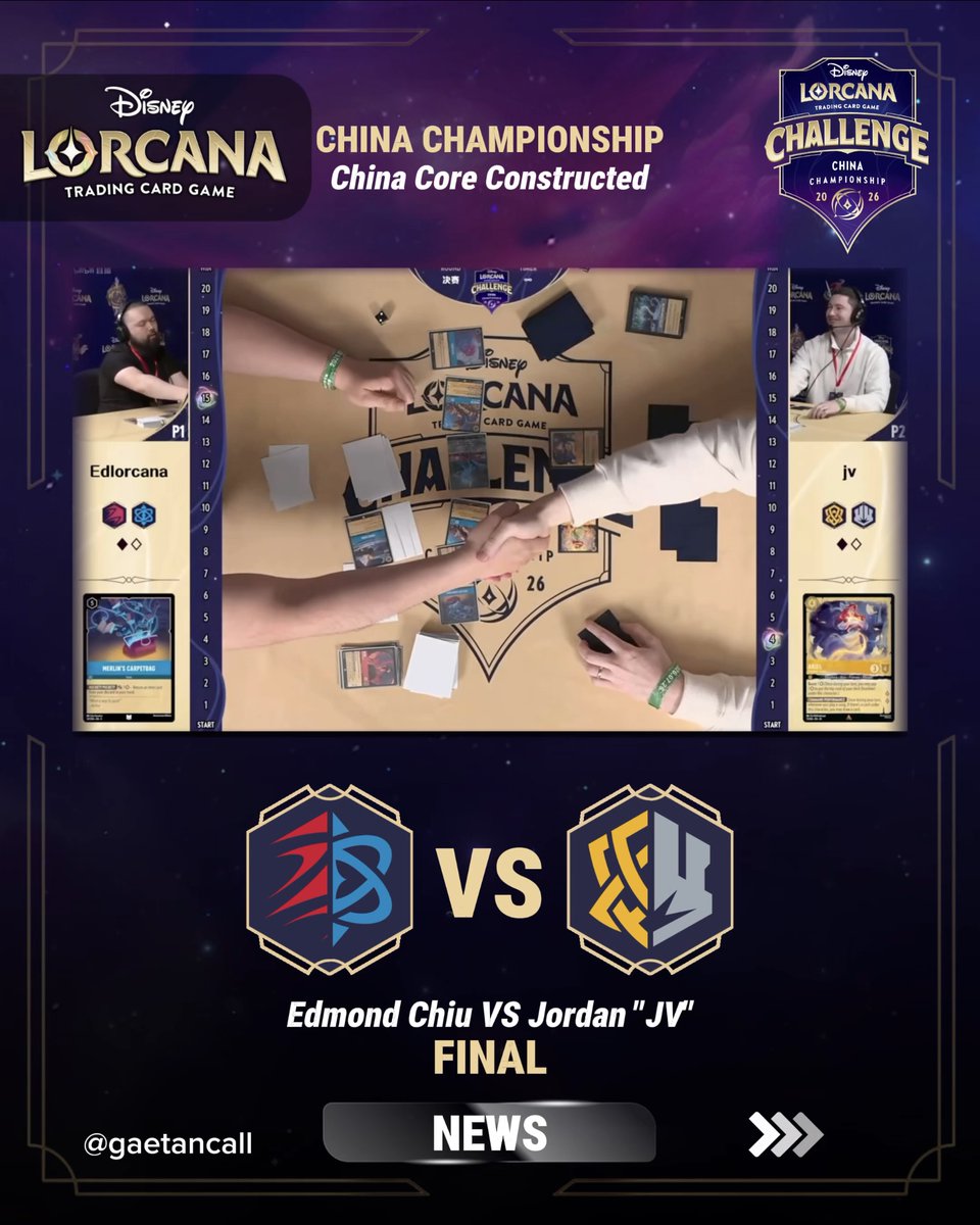 GaetanCall's tweet photo. 🚨 NEWS | DISNEY LORCANA | CHINA CHAMPIONSHIP

🏆 Congratulations to @EdLorcana, the first-ever China Championship Champion!

👏 Congrats also to finalist @JVLorcana, now qualified for the World Championship! 🌍

📺 Watch the VOD: https://t.co/kC1ckt81z5

#Lorcana #DisneyLorcana https://t.co/FstU1vvMDU