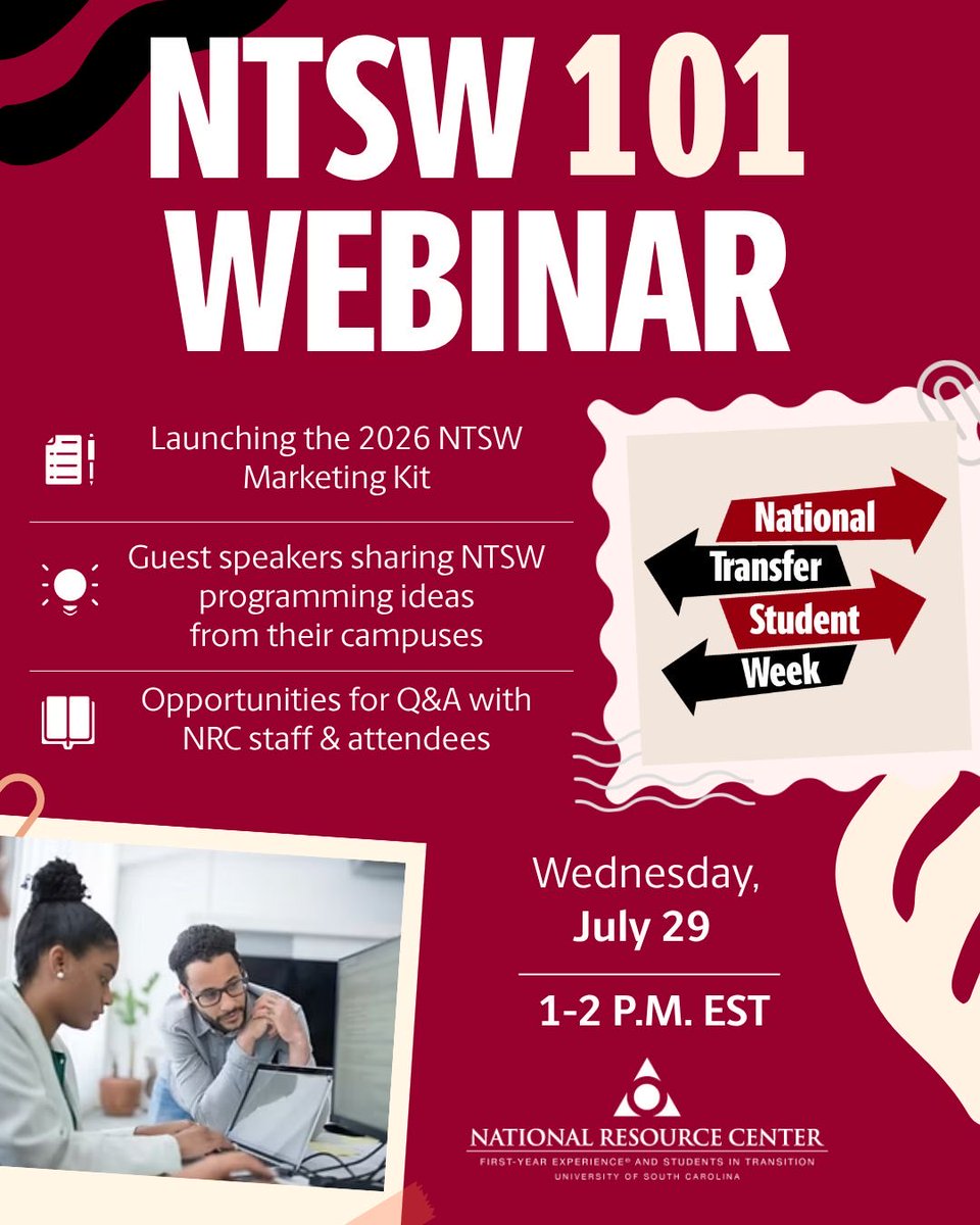 NRCFYESIT's tweet photo. The National Resource Center for The First-Year Experience and Students in Transition is excited to offer a great lineup of upcoming events! We’d love to have you join us and help elevate student success!
 
For more information, please visit https://t.co/7NY6Ll0U4N! https://t.co/dLREBS1Yzi