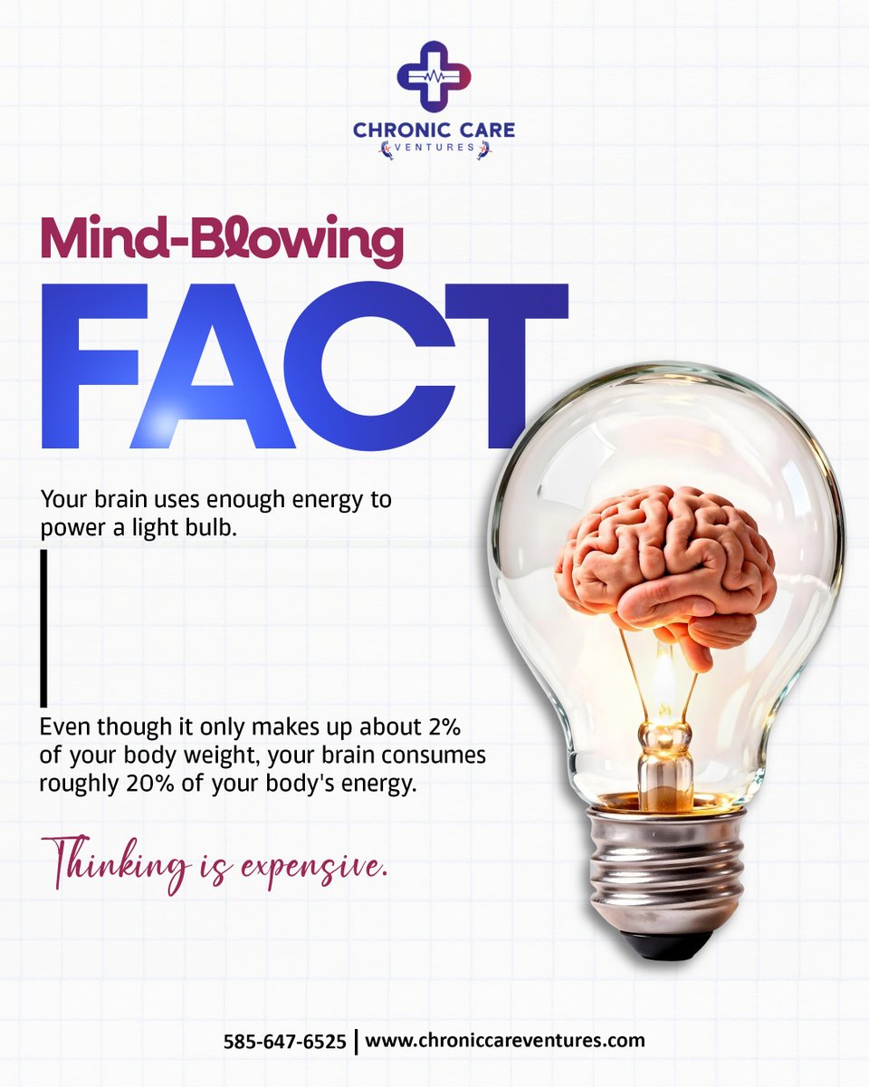 Chroniccareven's tweet photo. Your brain works overtime every day.  
Your brain never truly takes a day off.
Whether you're solving a problem, watching a movie, scrolling social media, or even sleeping, your brain remains incredibly active.
#BrainHealth #MentalWellness #HealthFacts #Neuroscience https://t.co/nG1PYQK9CZ