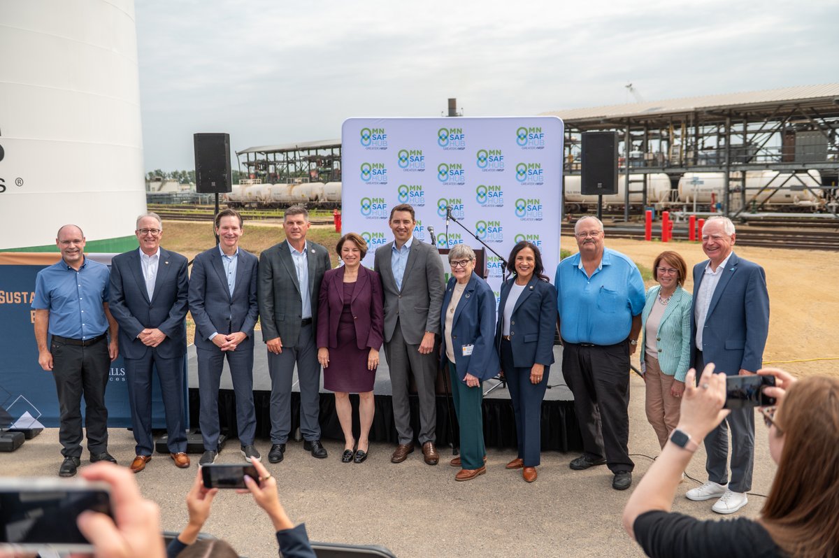 RepFinstad's tweet photo. On Friday, I had the honor of attending the Flint Hill Resources ribbon-cutting ceremony for a new Sustainable Aviation Fuel blending facility hosted by the Minnesota SAF Hub. SAF is an innovative alternative jet fuel, taking feedstock and turning it into fuel for Americans to take flight. I look forward to this project’s success and continuing to work in Congress to ensure SAF remains a part of our future in farm country.