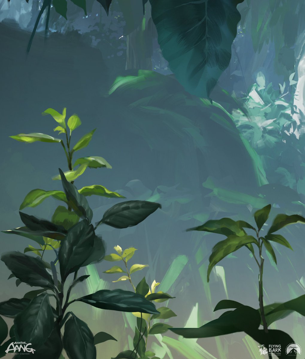 trunadraws's tweet photo. a huge leaf painting i did for the aang movie! 🍃

characters drawn and painted by Ethan Becker/Etienne Hebinger, background design by Clare Sim https://t.co/eT9IXXEBTi