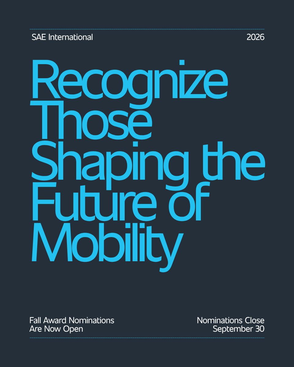 SAEIntl's tweet photo. Behind every advancement in mobility is someone making a difference. 

The SAE International Awards recognize industry professionals, educators and students who are making a lasting impact. Honor their achievements with an SAE Award nomination before 9/30. https://t.co/OLQsbmxW4Q https://t.co/kXhBToKrmy