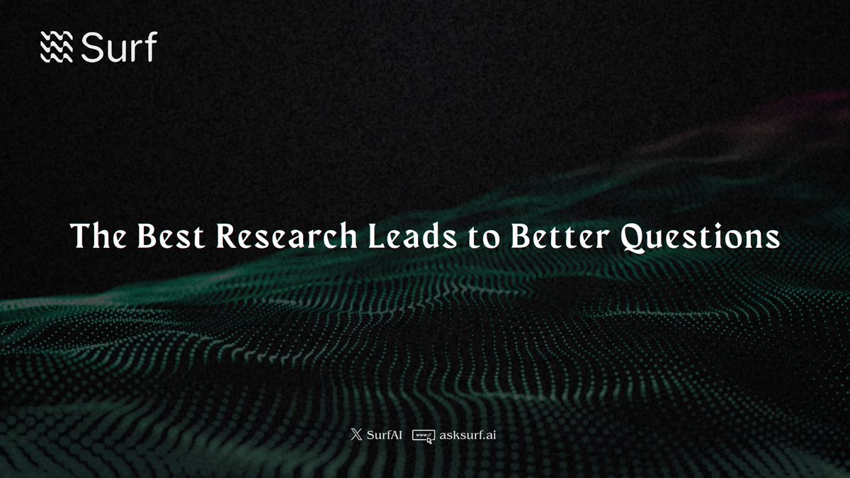 NotRealMASIN's tweet photo. 1/7
Good research rarely ends with a single answer.. the right answer often reveals a new question, a missing piece of context or a direction worth exploring further.. 
This is where crypto research becomes a process of discovery
@SurfAI https://t.co/bhDskXyMAH