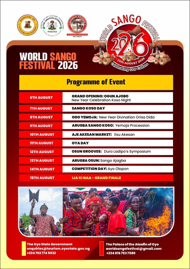 theayoadams's tweet photo. The schedule for Sango Festival 2026. https://t.co/uLcpjwYkDm