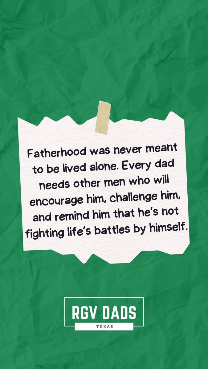 rgvdads's tweet photo. Monday – We’re Better Together

Fatherhood was never meant to be lived alone. Every dad needs other men who will encourage him, challenge him, and remind him that he’s not fighting life’s battles by himself.

#together #fatherhood #encouragement #family #rgvdads https://t.co/f4dF81fSZv