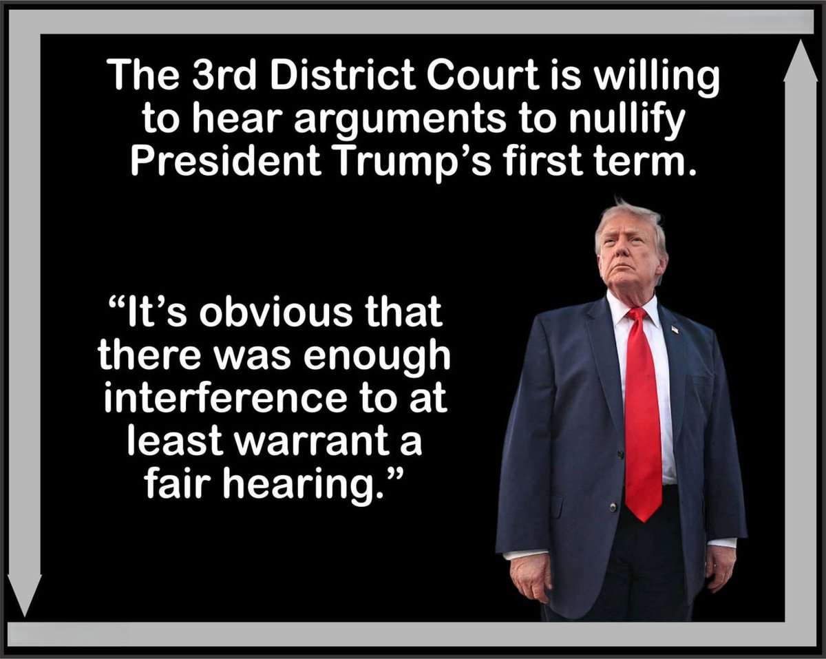 mcafeenew's tweet photo. 🚨THE 3RD DISTRICT COURT IS WILLING TO HEAR ARGUMENTS TO NULLIFY PRESIDENT TRUMP’S FIRST TERM — AND THAT COULD MAKE HIM ELIGIBLE TO RUN AGAIN IN 2028!

🔗 https://t.co/oy6j9TaVnv

This is huge.

The 3rd District Court has agreed to hear arguments that President Trump’s first term should be nullified due to massive election interference. The judge stated: “It’s obvious that there was enough interference to at least warrant a fair hearing.”

If the court rules that the first term was illegitimate because of the interference, it also opens the door to nullifying the 22nd Amendment’s term limits in this specific case. That would make Trump fully eligible to run again in 2028.

Even if he chooses not to run, he would finally have official confirmation that he was right all along about the stolen election.

The Deep State spent years trying to erase his presidency. Now the courts may be forced to admit the truth.

Share this everywhere so every American who knew it was stolen sees the breakthrough!

Follow @mcafeenew for more drops.