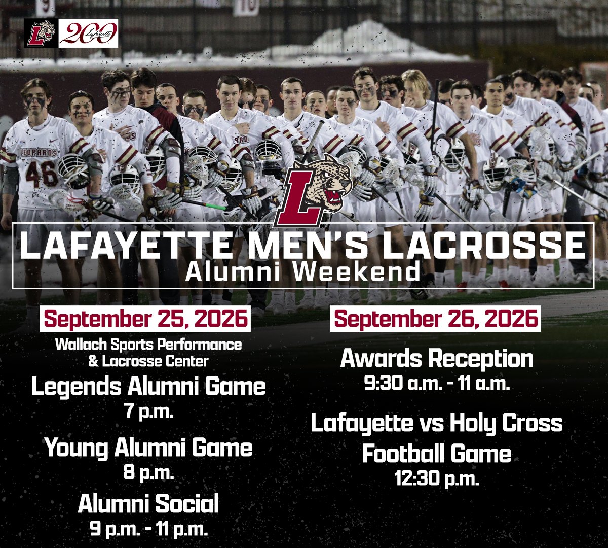 LafayetteMLAX's tweet photo. 🚨Registration for Men's Lacrosse Alumni Weekend is now LIVE!🚨
Those who are interested in attending can sign up through the link below⤵️
https://t.co/Aoz7TrxueX
#RollPards | #ClimbTheHill | #DMGB
#HTB | #LafayetteCollege200 https://t.co/zRQBFRrs26