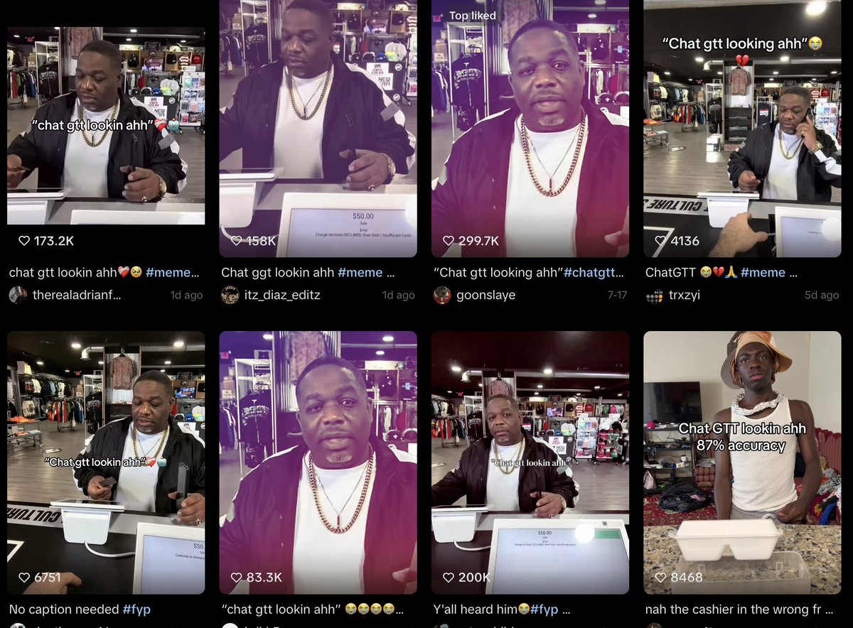 hidevvingshit's tweet photo. "ChatGTT" meme going GIGA viraal on TikTok  This is so fucking funny hasnt been done before Check tiktok this is GIGA

150k likes in 1 day 
https://t.co/DajxsNE8LW

170k likes in 1 day 
https://t.co/gYs1RG7NSv https://t.co/vNSjwr3nup