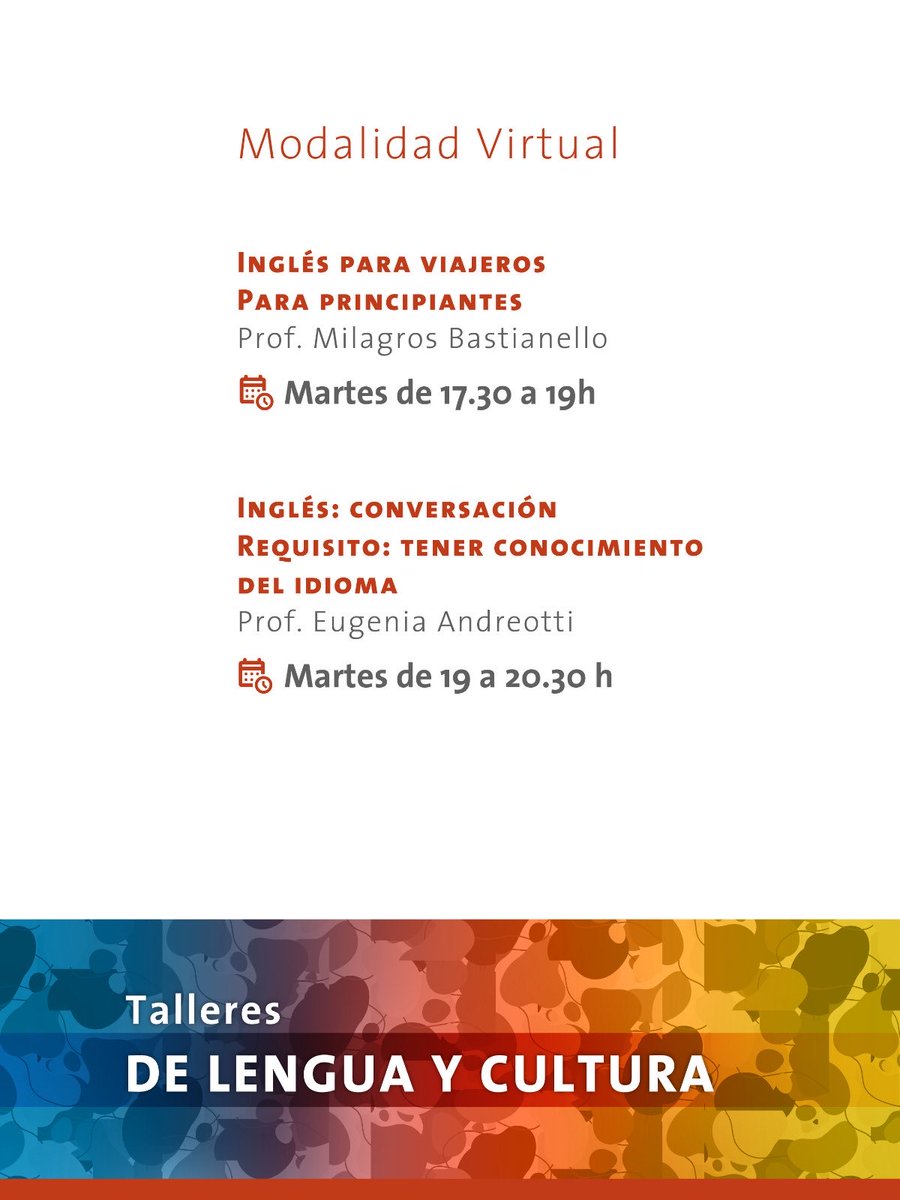 extensionUNNOBA's tweet photo. 📚 Programa de Idiomas para la Comunidad – Segundo Semestre 2026 🌎

Deslizá para conocer toda la oferta de talleres de lengua y cultura, en modalidad virtual y presencial en📍Pergamino.

¡Podés aprender inglés, italiano y portugués,! https://t.co/7UZMDb3BN2