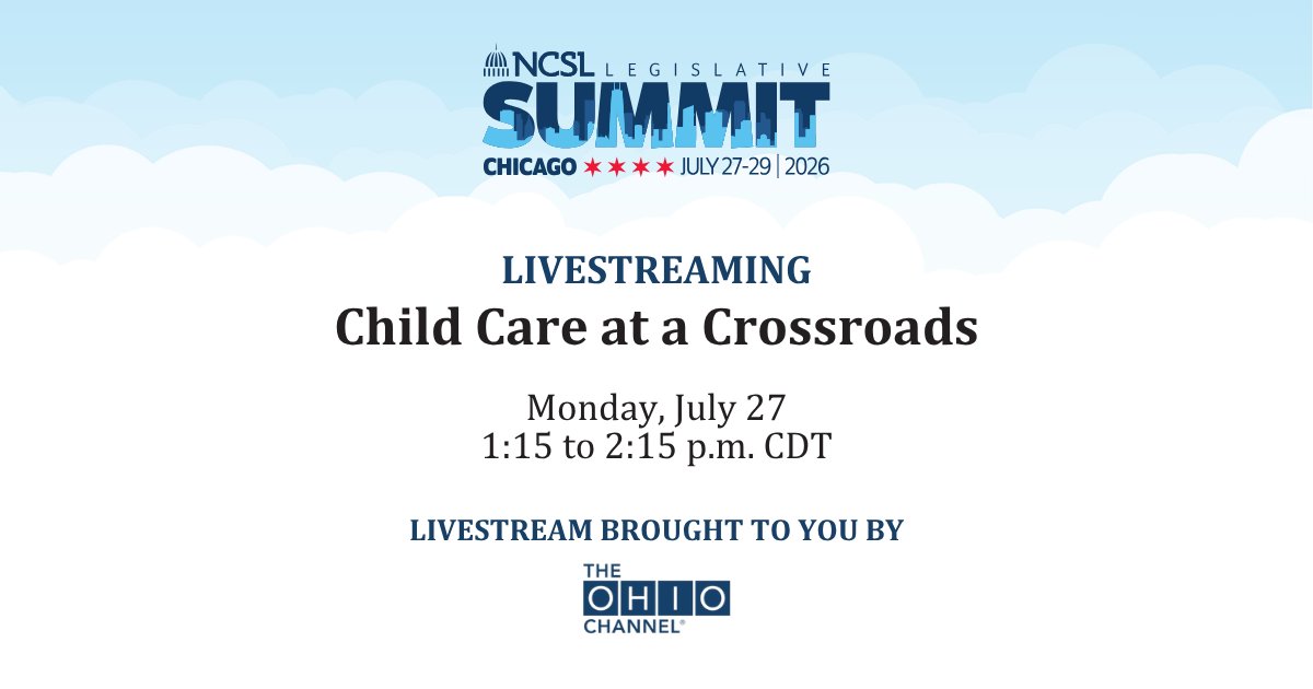 NCSLorg's tweet photo. LIVE NOW | Watch "Child Care at a Crossroads," livestreaming on Facebook/LinkedIn and https://t.co/OHIH2fjrL5. #NCSLsummit https://t.co/V6OZXSI7ED