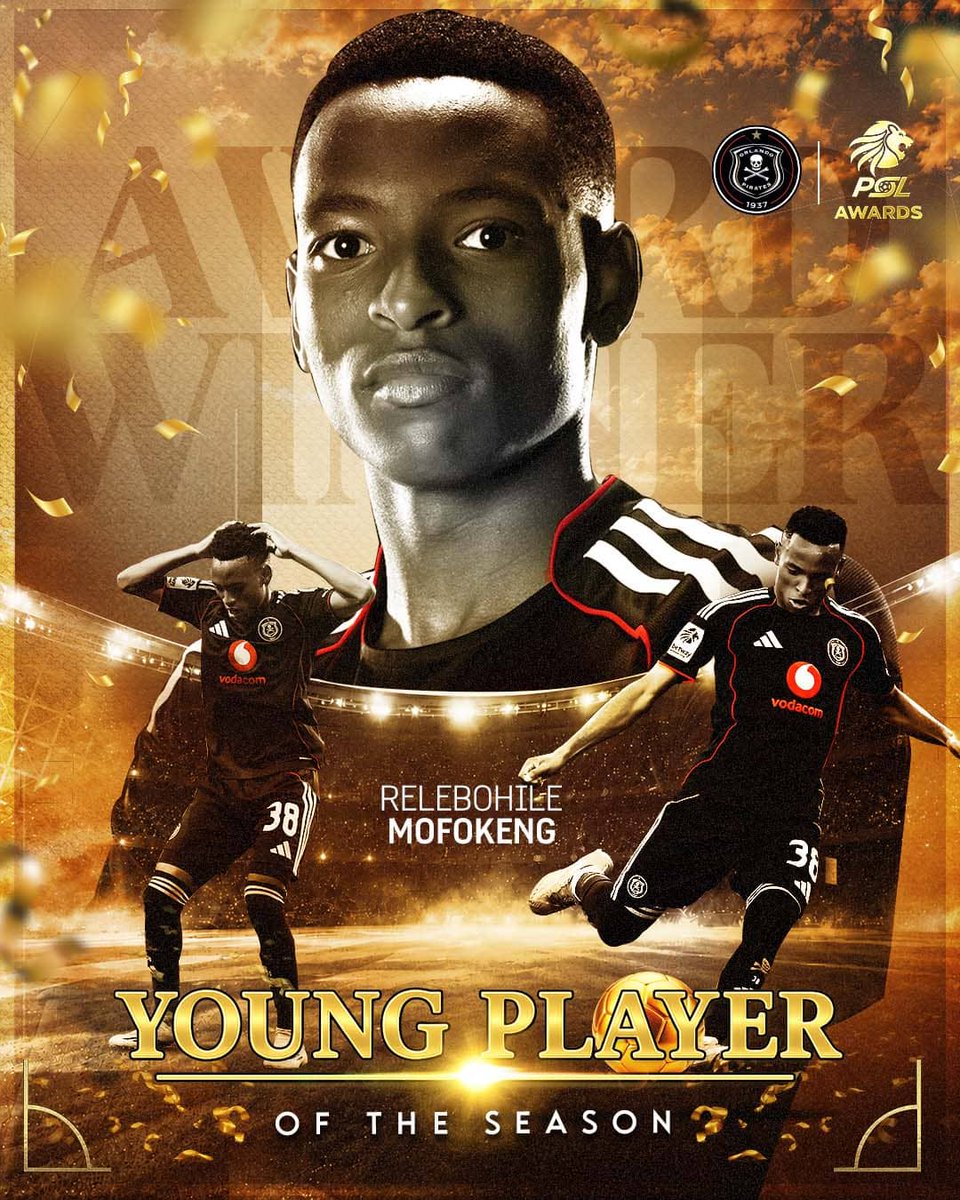 orlandopirates's tweet photo. Relebohile Mofokeng | Betway Premiership Young Player of the Season

Congratulations to Relebohile Mofokeng on winning the 2025/26 Betway Premiership Young Player of the Season award. #PSLAwards26

⚫⚪🔴⭐
#OrlandoPirates
#OnceAlways https://t.co/r9DtsFdBsB