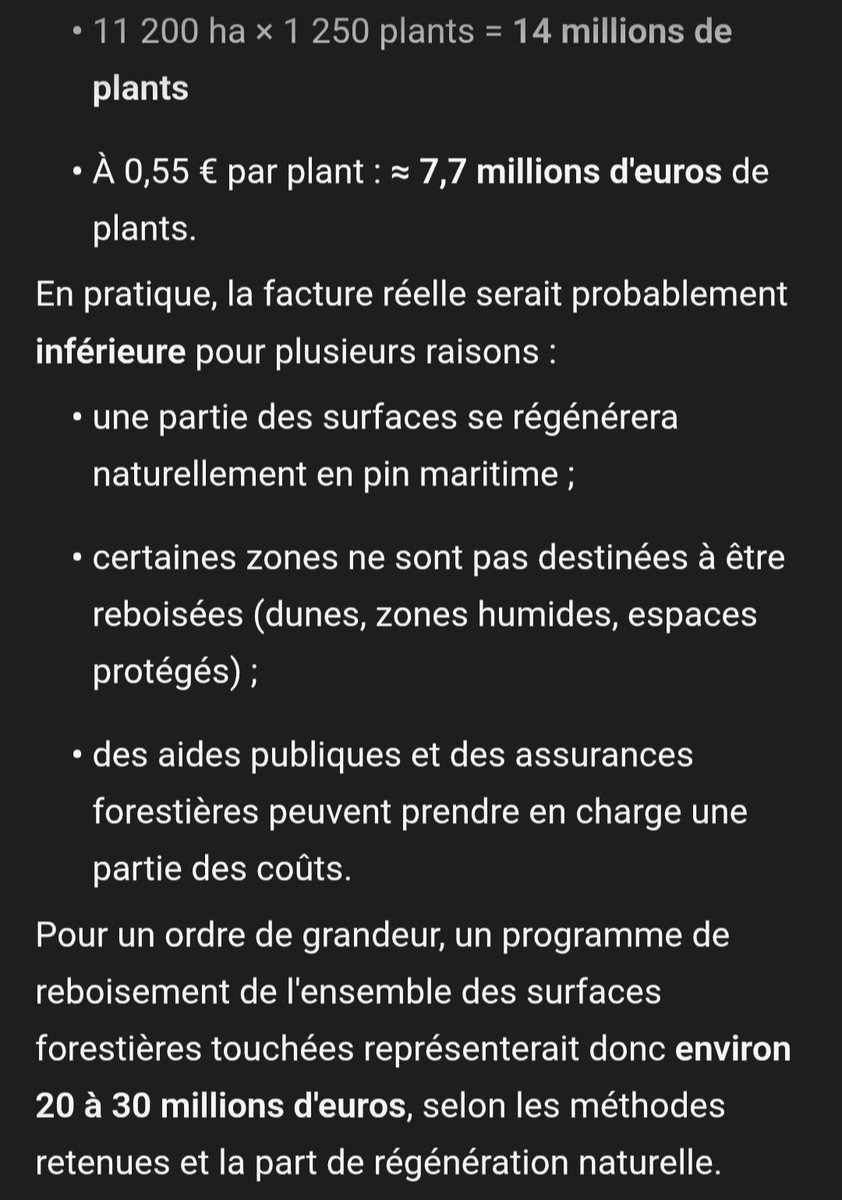 LoeilAverti's tweet photo. @CerfiaFR 🚨FAUX TOTALEMENT FAUX🚨
Il y a actuellement environ 11 200 hectares de forêts brûlées sur les principaux incendies.
J'ai fait le calcul selon les prix du fournisseur local "PLANFOR"
✴️CELA COÛTERAIT 20/30 MILLIONS ! 
‼️Quelle bande d'escrocs ‼️
🔥LA PREUVE 👇 https://t.co/NPhWyyMZyH