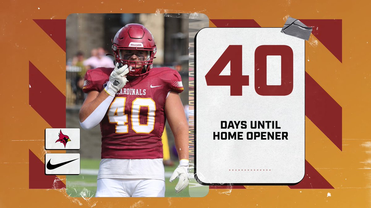 SjfFootball's tweet photo. 40 days until Cardinal Football is back where it belongs
ποΈ September 5
π 2:00 PM
π FDU-Florham
The countdown is on. Let's make Growney Stadium the loudest place in Division III football.
#RollCards #RaiseIt https://t.co/XN0UgCohxH