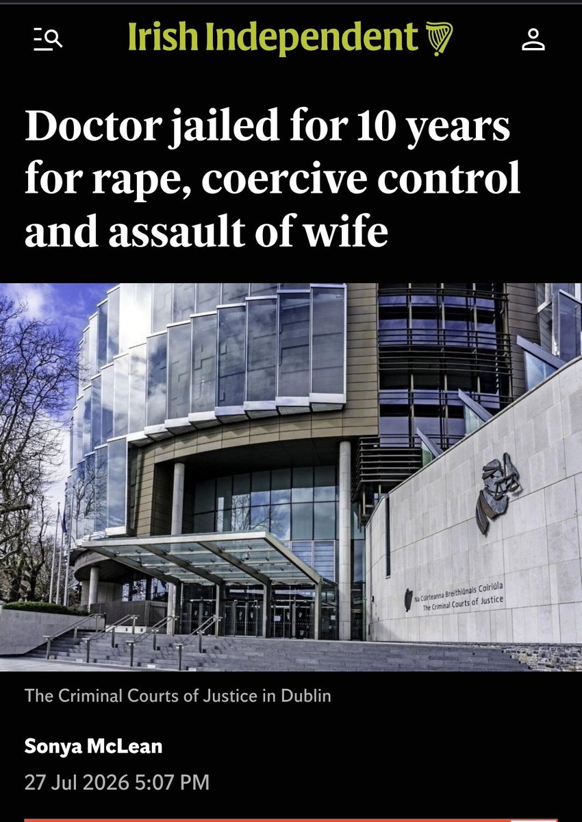 PeterPaulGuy's tweet photo. 🇮🇪 Ireland - 27th July 2026

African doctor jailed in Ireland for 10 years for the rape, coercive control and assault of his wife

46-year-old Sundanese national & muslim moved to Ireland in 2017 & raped her first during Ramadan ☪️ 🇸🇩

No deportation order. No name published unless victim allows it.