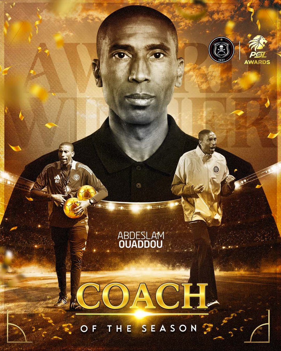 orlandopirates's tweet photo. 👔 Abdeslam Ouaddou | Betway Premiership Coach of the Season

Congratulations to Abdeslam Ouaddou on being named the 2025/26 Betway Premiership Coach of the Season. Winning the 2025/26 Betway Premiership Goal of the Season award. #PSLAwards26

⚫⚪🔴⭐
#OrlandoPirates
#OnceAlways https://t.co/oRI1pNtZGD