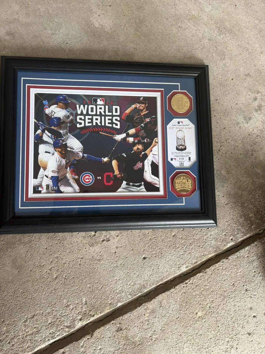 DealerTip's tweet photo. Framed 2016 World Series picture and medallions. $50 #ClevelandGuardians #Chicagocubs #worldseries #mlb #cleveland https://t.co/CIBZ7GFmse