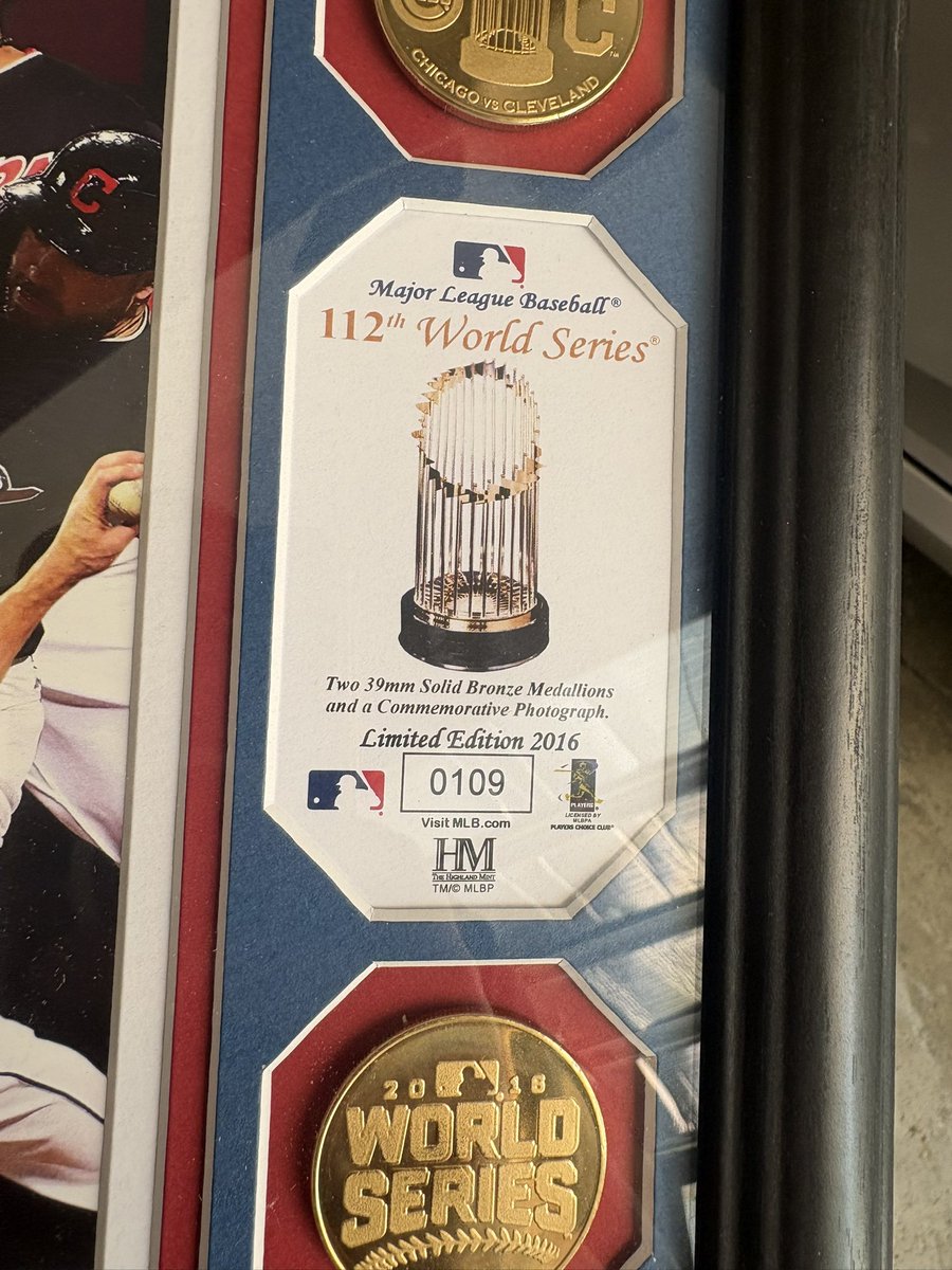 DealerTip's tweet photo. Framed 2016 World Series picture and medallions. $50 #ClevelandGuardians #Chicagocubs #worldseries #mlb #cleveland https://t.co/CIBZ7GFmse