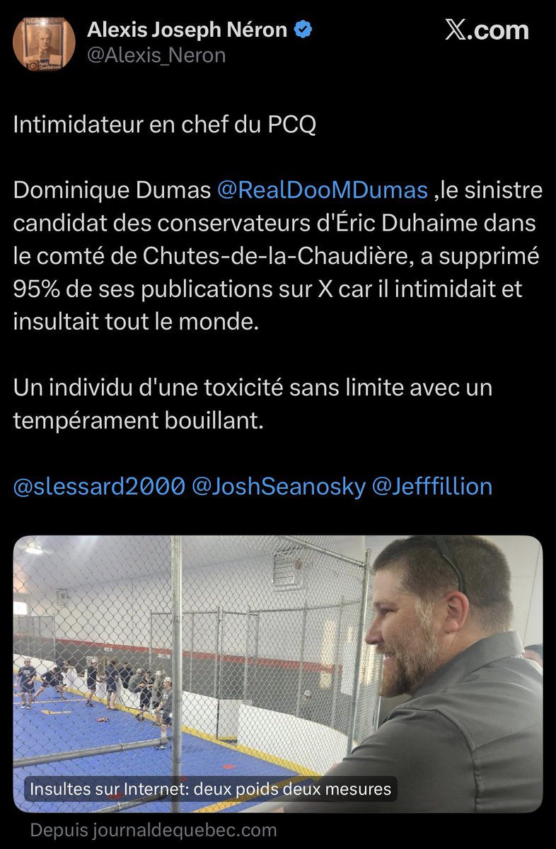 JoshSeanosky's tweet photo. Vous pensez avoir trouvé le coup de grâce contre @RealDooMDumas… en citant @kgagnonJDQ…

For real ?!

On parle de la directrice adjointe de l’information du @JdeQuebec. Une chroniqueuse dont le biais contre la droite, le @PconservateurQc, @CHOIRadioX et tous ceux qui ne pensent pas comme elle est flagrant depuis des années. Ses chroniques ne surprennent plus personne. On connaît déjà la conclusion avant même d’avoir commencé à lire.

Et c’est sur cette personne que vous choisissez de vous appuyer?

Vous ne réalisez même pas que vous vous décrédibilisez vous-mêmes. Vous démontrez simplement que, lorsqu’il est question du PCQ, votre esprit critique disparaît. Si quelqu’un lance de la boue sur les conservateurs, vous la ramassez et vous la relancez sans même vous demander si c’est fondé.

Pour l’avoir écouté pendant plusieurs années, contrairement à vous, laissez-moi vous dire que le portrait que vous essayez de brosser de @RealDooMDumas n’a absolument rien à voir avec la réalité. C’est un animateur intelligent, extrêmement préparé, possédant une mémoire phénoménale et qui maîtrise ses dossiers. S’il est élu, je vous garantis qu’il sera un député redoutablement efficace et non une plante verte.

Quant à ses anciens tweets, j’aurais fait exactement la même chose. En politique, des publications vieilles de plusieurs années sont constamment sorties de leur contexte pour fabriquer des controverses. C’est rendu la norme.

Et un dernier conseil aux péquistes: arrêtez de faire une fixation sur le PCQ. Plus vous forcez la caricature, plus vous montrez que votre opposition repose sur l’hostilité partisane aveugle plutôt que sur une quelconque analyse honnête. À la fin, ce n’est pas lui que vous discréditez. C’est vous-mêmes.

@AliciaGagnonRu @Alexis_Neron