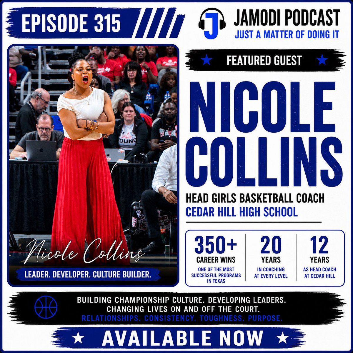 jamodipodcast's tweet photo. 🏀 NOW LIVE! Episode 315 of the JAMODI Podcast 🎙️

Coach Nicole Collins has built one of Texas’ premier girls basketball programs by developing culture before championships.

🎧|🎥   https://t.co/t0iyx0Xpnv

💪 POWERED BY: @BallogyApp @grip_spritz @Scoreboard_100 @SidelineInt https://t.co/XjyU9dAN5e
