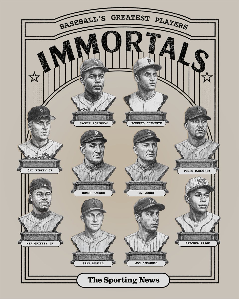 sportingnews's tweet photo. We’re naming our 140 greatest players ever with 10 names revealed each week.

Leading off? The Immortals.

They shattered barriers. They broke records. They captivated nations. They inspired millions.

While numbers like 2,632, 511 and 56 are woven into the fabric of baseball history, these 10 icons 10 transcended the sport with an enduring imprint and everlasting impact that extends far beyond statistics.
👉 https://t.co/jJzjBBU2u6