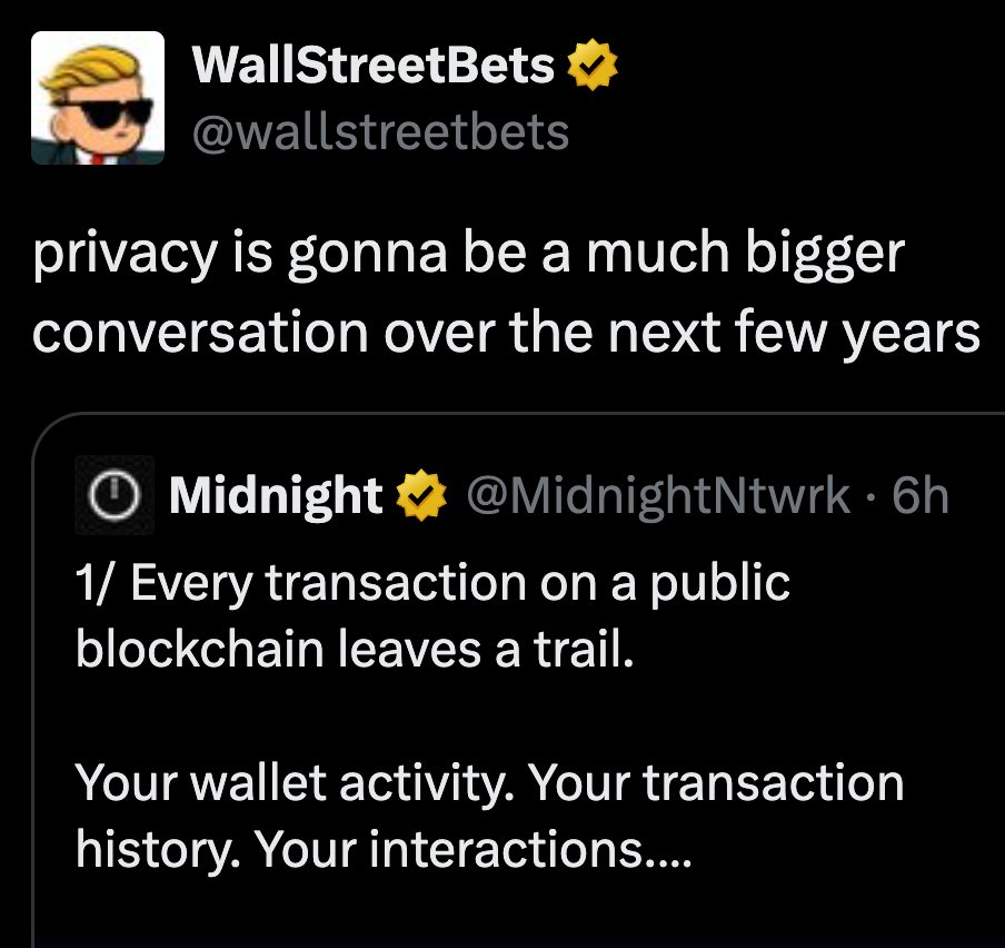 StakeWithPride's tweet photo. Wall Street Bets posting about Midnight + Privacy. midnight-3:native https://t.co/qeyhXSJUs0