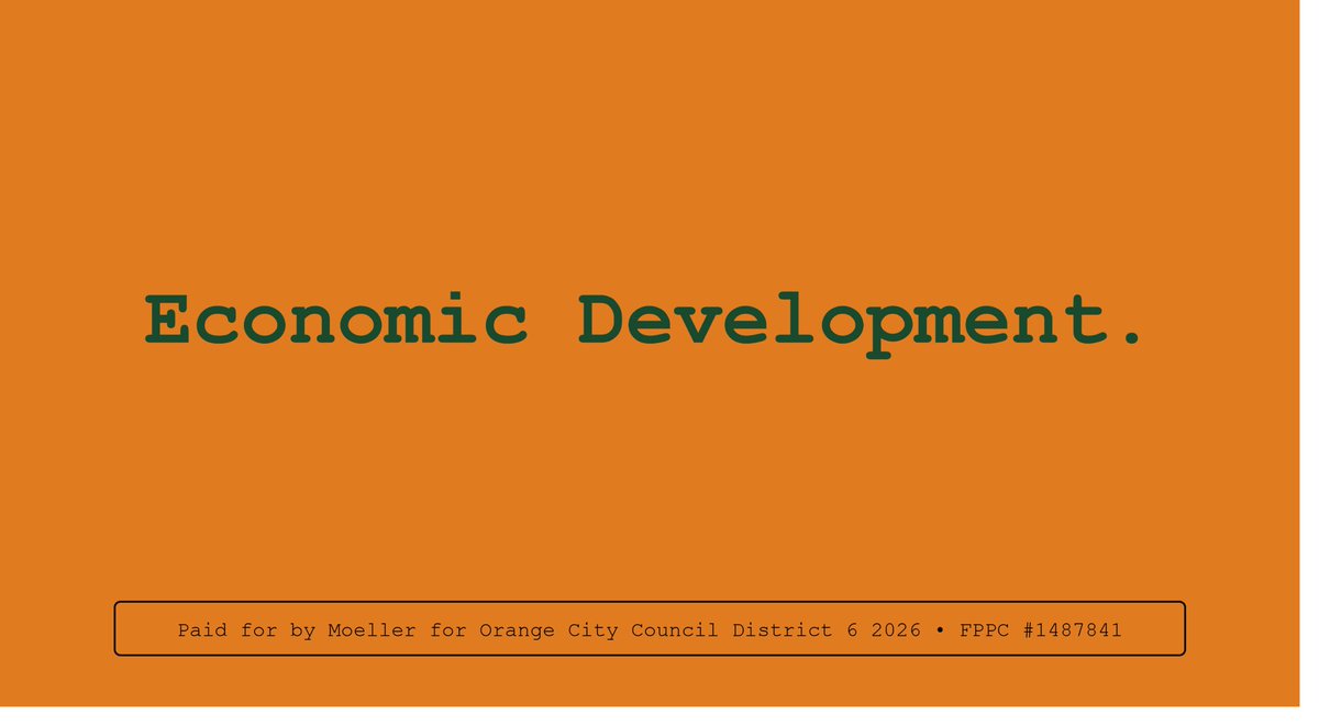 moeller4orange's tweet photo. If elected to Orange City Council, my #1 priority: a long-term economic development plan now. 

#OrangeCA is primed for growth: freeways, tourism, hospitals &amp; colleges. Let’s implement Orange 2040 &amp; launch an Economic Development Task Force. 🍊🇺🇸 https://t.co/C2ptYFuLK6
