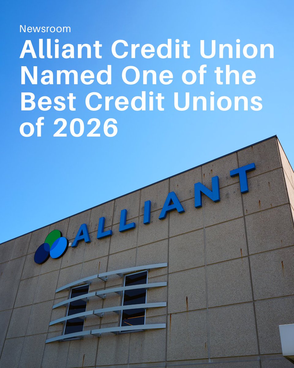 AlliantCU's tweet photo. We're honored to be named one of the Best Credit Unions of 2026. 🎉

This recognition reflects our daily drive to help members improve their financial well-being with competitive rates, low fees, convenient digital banking, and exceptional service.

📰: https://t.co/rVuhriulW9 https://t.co/e4j7ojVvSb