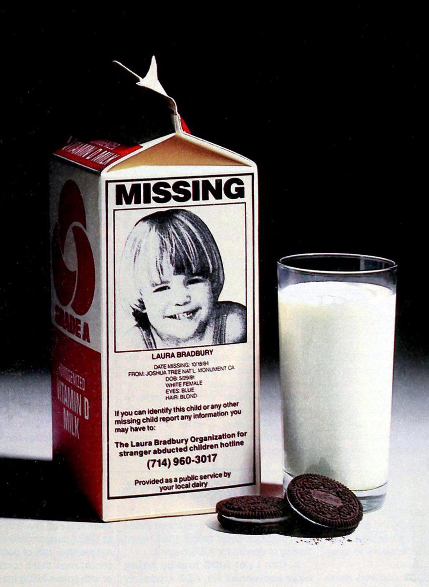 RealAbs1776's tweet photo. Remember that time in the 80’s and 90’s when pictures of missing kids were put on milk cartons? 

Meanwhile, at the same time - various celebrities were doing “Got Milk?” commercials, each adorning a milk mustache. 

Pepperidge Farms remembers … 

They always tell you. 

These people are sick.