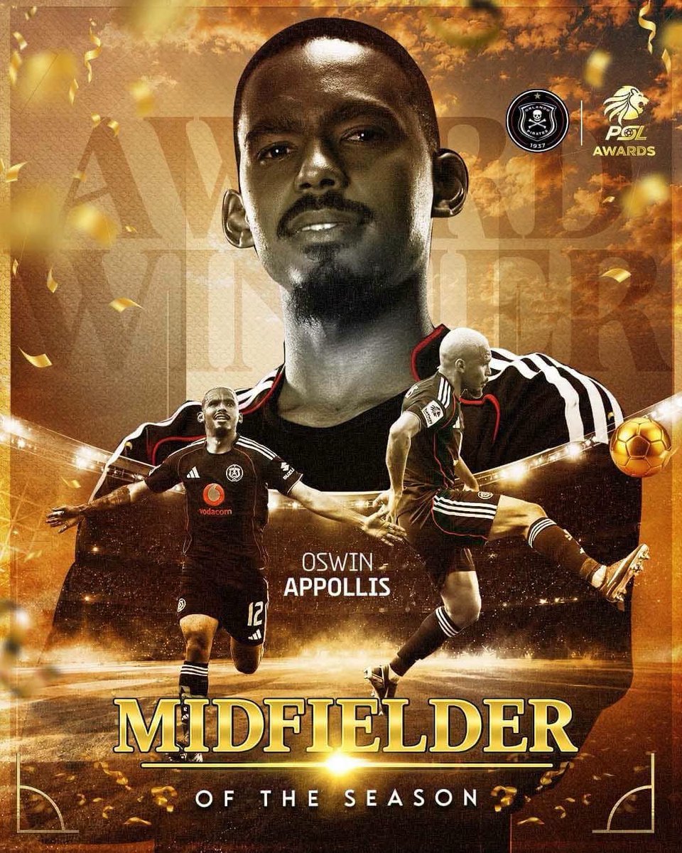 AMolobi's tweet photo. 𝗚𝗼𝗮𝗹𝗸𝗲𝗲𝗽𝗲𝗿 𝗼𝗳 𝘁𝗵𝗲 𝗦𝗲𝗮𝘀𝗼𝗻:
🇿🇦 Sipho Chaine - 
𝗗𝗲𝗳𝗲𝗻𝗱𝗲𝗿 𝗼𝗳 𝘁𝗵𝗲 𝗦𝗲𝗮𝘀𝗼𝗻:
🇿🇦 Lebone Seema - 
𝗠𝗶𝗱𝗳𝗶𝗲𝗹𝗱𝗲𝗿 𝗼𝗳 𝘁𝗵𝗲 𝗦𝗲𝗮𝘀𝗼𝗻:
🇿🇦 Oswin Appollis - 
𝗬𝗼𝘂𝗻𝗴 𝗣𝗹𝗮𝘆𝗲𝗿 l
🇿🇦 Relebohile Mofokeng - 

#PSLAwards26 https://t.co/qUqox6ZKAX