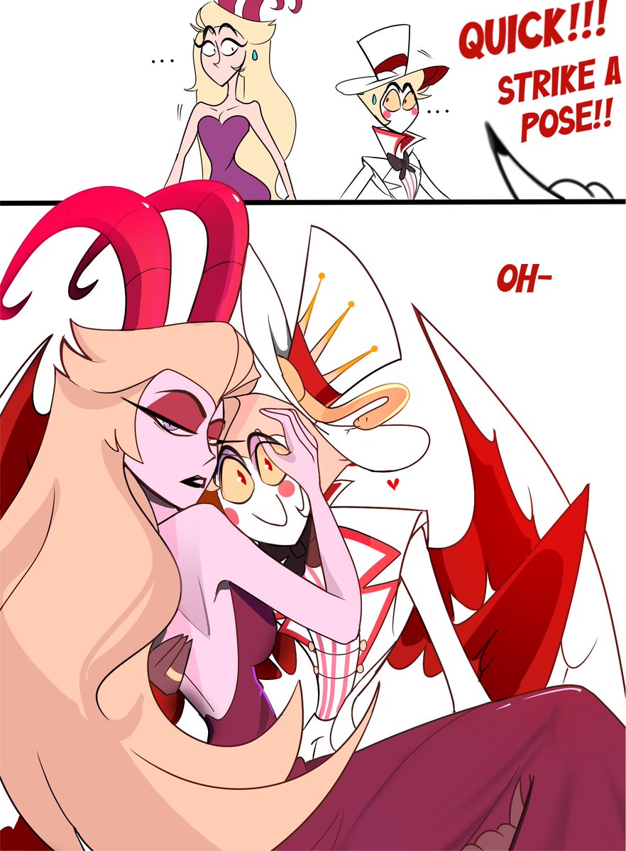 Dweed__'s tweet photo. One of them serves the face - the other is just happy to be there. 🙂🙂

#HazbinHotel #HazbinHotelFanart #HazbinHotelLucifer https://t.co/YeCHFzpyyM