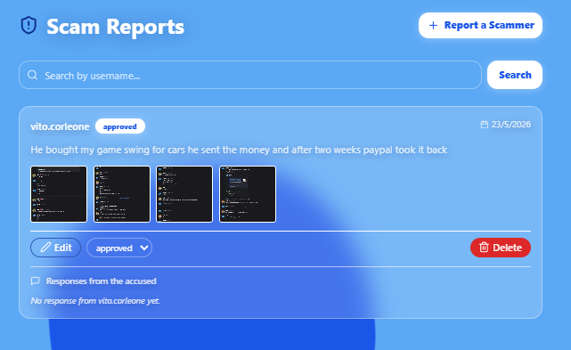 blackanime0r's tweet photo. I was falsely accused of scamming and banned without being heard.
That's why I built Rosharks Scam Reports.
Report scammers, let the accused reply with evidence, and let admins review both sides before making a decision.
🔗 https://t.co/uuyitoa7tB
#Roblox #RobloxDev #Rosharks https://t.co/LaM1KpHPxt