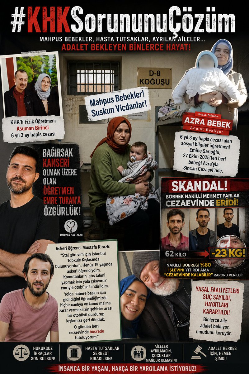 terazisasmaz's tweet photo. Parçalanan aileler, hasta tutuklular, çocukların sessiz bekleyişi... Adalet herkes için, gecikmeden sağlanmalıdır.

#KHKSorununuÇözüm https://t.co/CgAm7ifbiJ