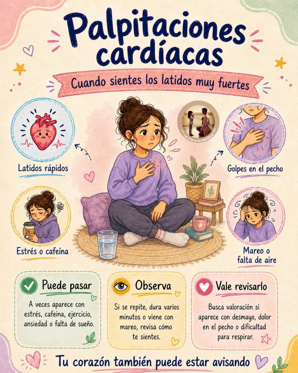 Isabel_Martiz's tweet photo. Sentir que el corazón se acelera, golpea con fuerza o “se salta” un latido puede asustar, pero no todas las palpitaciones significan que exista una enfermedad cardiaca. https://t.co/1TAuxZXQbX
