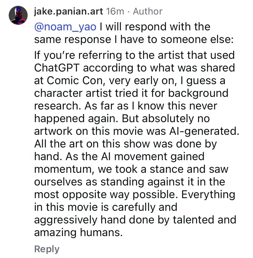 LiamTriforce's tweet photo. Ironically, I have spread misinformation.

It was not "some jackass," it was actually a character artist early on in the film's development. I apologize. 

There is nuance here, especially considering the film's protracted development and how the artists quickly came to hate AI https://t.co/xVKbEkqdxo