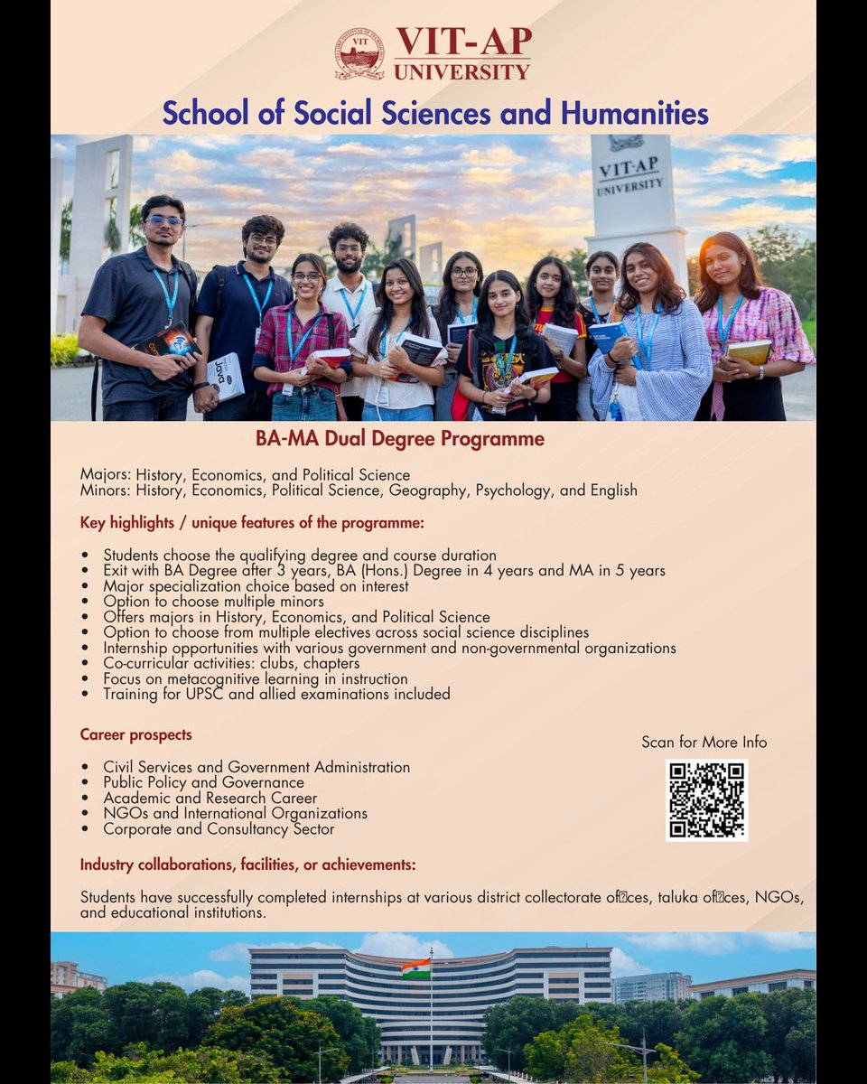 VITAPuniversity's tweet photo. Your Future at VISH Awaits - Admissions Extended to 31st July 2026!

#VISH #VITAPUniversity #SocialSciences #Humanities #Admissions2026 #AdmissionsExtended #BScPsychology #BAMADualDegree #CampusLife #CulturalVibes #StudentLife #JoinVISH #HigherEducation #UPSCPreparation https://t.co/X5urctzQmm