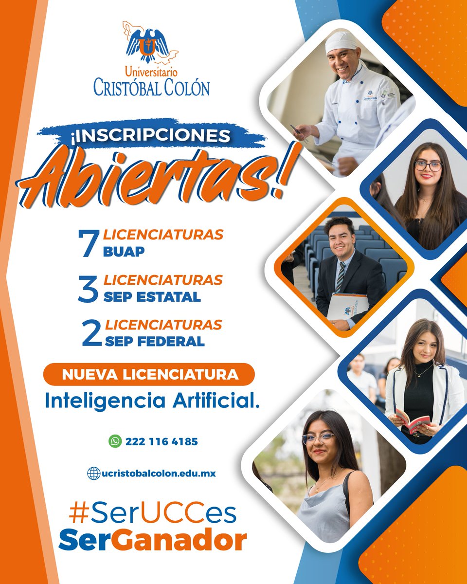 ucc_buap's tweet photo. INSCRIPCIONES ABIERTAS

¡Más de 31 años de experiencia académica nos respaldan!

Informes vía telefónica: 2222969245 y 2222962828 o vía WhatsApp al 2221164185

#SerUCCesSerGanador https://t.co/qYfKXZqweB