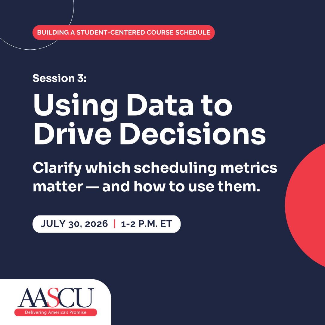 AASCU's tweet photo. Only 3 days left to register!

Join AASCU on July 30 (1–2 p.m. ET) for Student-Centered Course Scheduling: Using Data to Drive Decisions and learn how scheduling data can help improve student success.

Register: https://t.co/VkPZJTmjRq https://t.co/eHp1DpgkU1