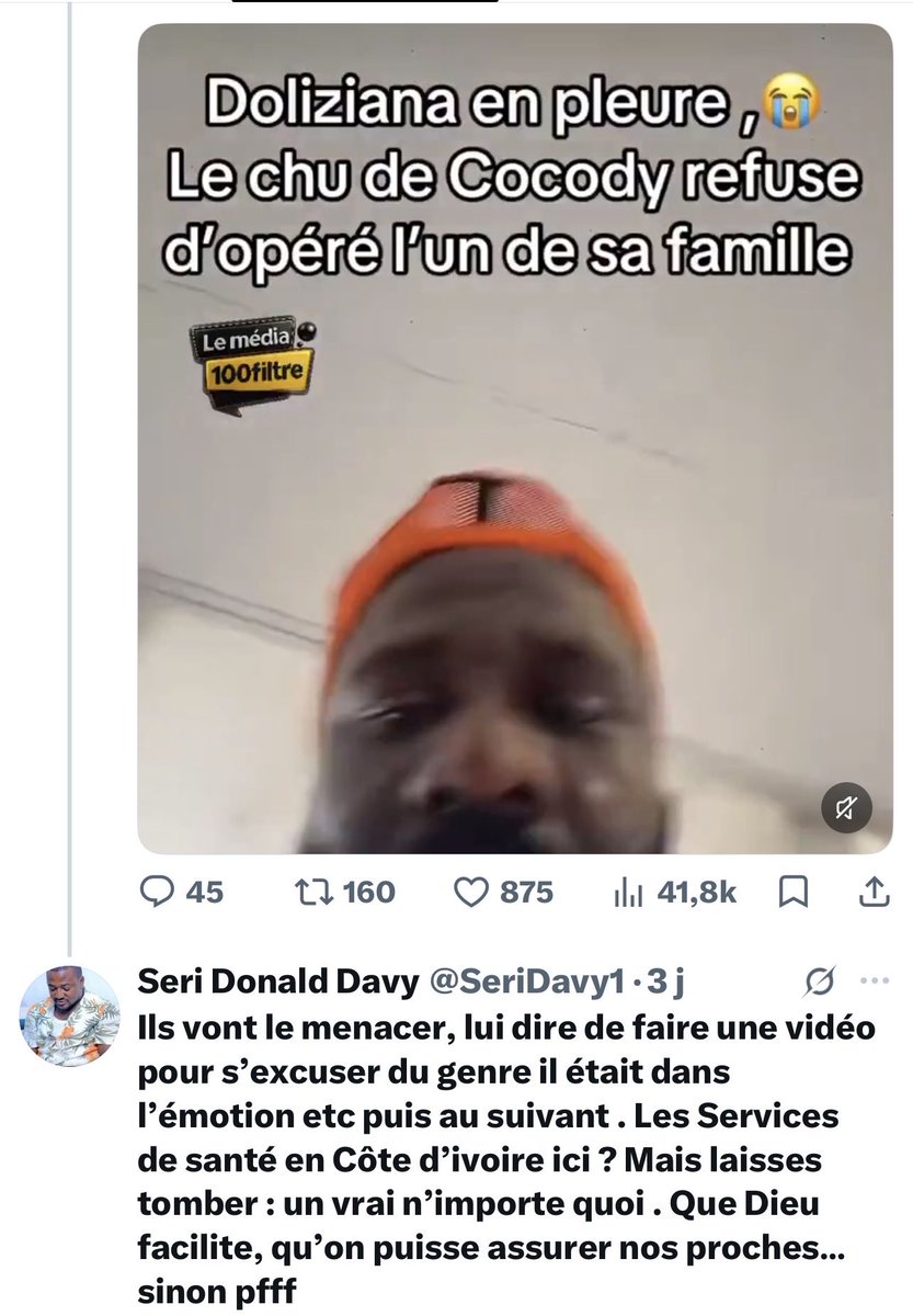 SeriDavy1's tweet photo. @LucaVaran @luca_varan On est habitué… les services de santé ici au pays sont compétants , c’est juste les moyens qui font défaut. Que Dieu facilite pour tout un chacun afin qu’on survienne aux besoins de santé de nos familles respectives 💔🙏 https://t.co/fsUo9LXUuC